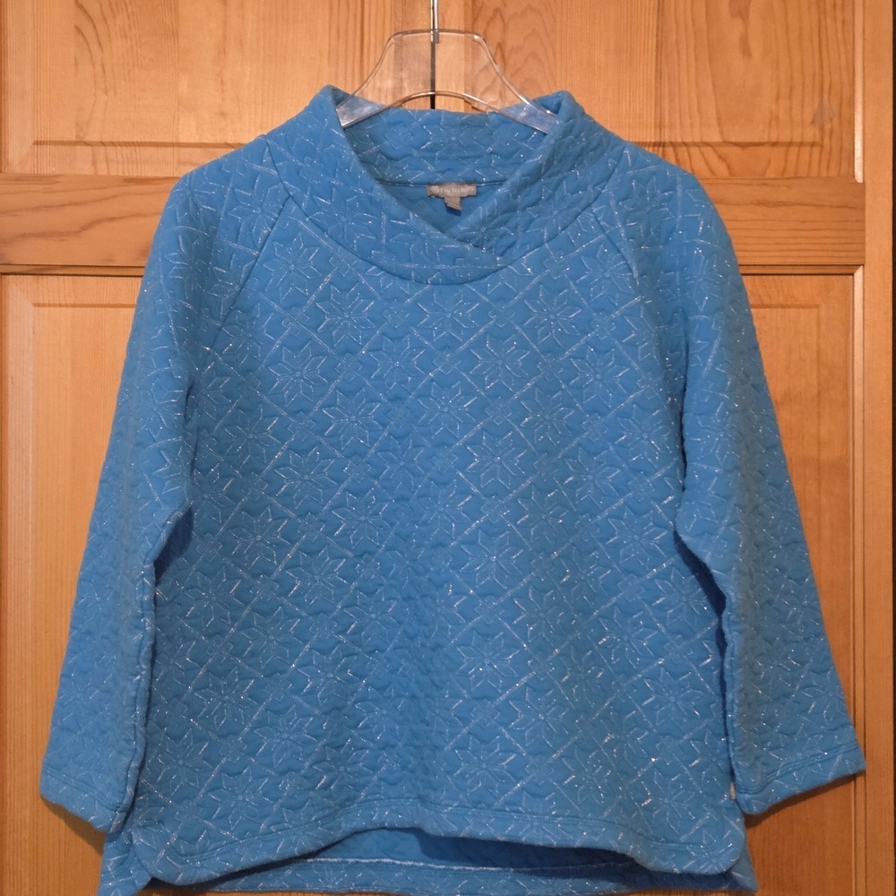 T
Talbots Blue‎ Quilted Snowflake Funnel Neck Pullover Metallic LP Petites Large
